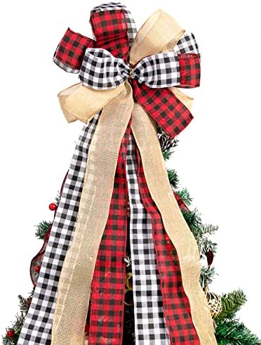 Božićno drvce Topper Bow Buffalo ćas Topper Rustikalno Xmas Tree Topper za ukrasi za božićno drvce Buffalo Placin Božićni ukrasi veliki