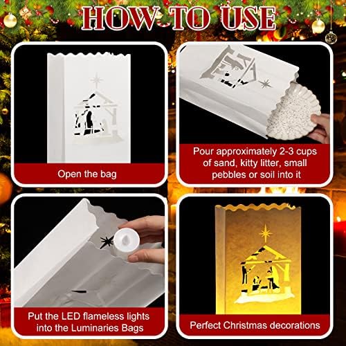 30 setova božićne svjetiljke vrećice otporne na plamen torbe za svijeće Xmas Dizajn drveća Svjetlosne torbama s plamenim svijećama