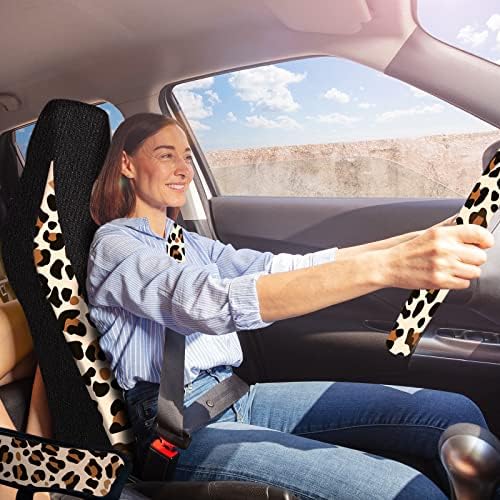 Fiada 15 PCS leopard print autosjedalice za tisak Pokriva puni set Cheetah Autochoring Accessories Žene upravljač s pokrovnim jastučićima