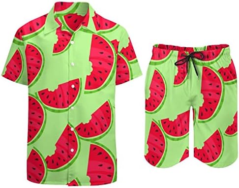 2-dijelna muška odjeća za plažu s uzorkom lubenice havajska košulja s kratkim rukavima i kratke hlače odijela