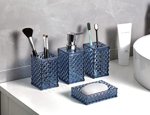 Plavi dodaci za kupaonicu - 4 komada kvadratne plastične dodatke za kupaonicu uključuju raspršivač sapuna, podijeljeni držač četkice