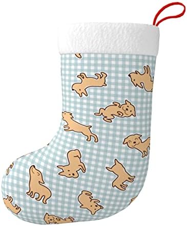 Augesterna božićna čarapa Slatka psa plava karirana dvostrana kamin viseće čarape