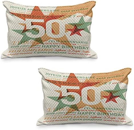 Ambsonne 50. rođendan prešiljeni jastuk, sretan rođendan na svim jezicima pozadina retro stila sa zvijezdama tisak, standardni pokrov