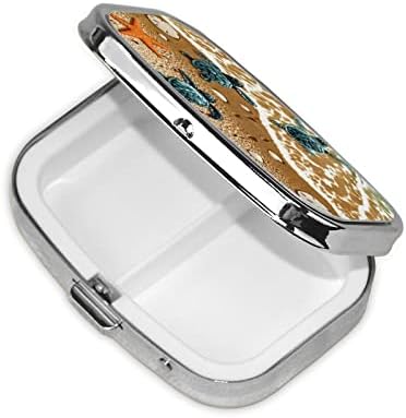 Kvadratna mini kutija za tablete za plažu kornjača s ogledalom prijenosna kompaktna kutija za tablete prilagođena putovanjima s pretincima