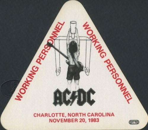 AC/DC 1983 Flick/Switch Tour Stage Pass Crew Charlotte