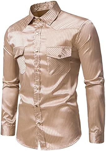 Haljine košulje za muške modne solidne zabave bluze Sport Stripe Pocket Dugi rukavi košulja s dugim rukavima košulja