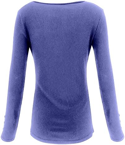 Ženski pulover džemperi dugi rukavi vrhovi ležerne košulje gumb dolje na bluzama osnovne rebraste pletene majice