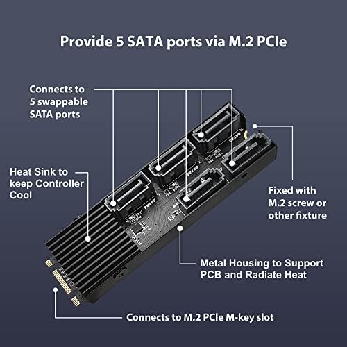 VANTEC M.2 PCIE GEN3X2 B+M KELIKA za 5 priključaka SATA III Ekspanzijska kartica