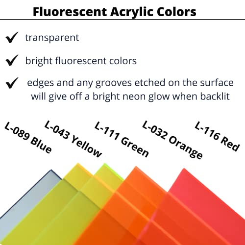 BuyPlastic L-116 crveni prozirni fluorescentni akrilni list akrilne pleksiglas, 1/4 debeo, veličina 12 x 12 , plastično staklo pleksi