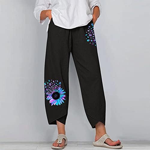Rongxi hlače cvjetovi tiskaju široku nogu elastične casual hlače dame žene rastezljive hlače za žene visoki struk