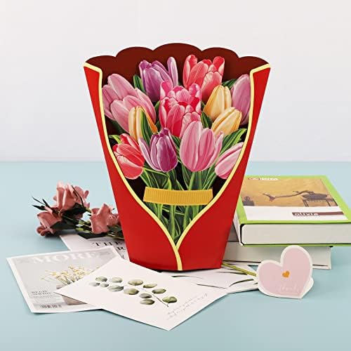Kartice s papirnatim cvjetovima - 12 -inčni život veličine života zauvijek tulipanski papir Suncokret buket 3D PopUp čestitke s karticom