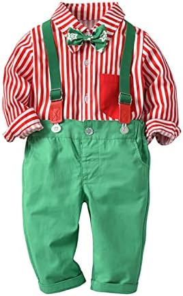 Fairy Baby Toddler Boys Boys božićni gospodin Outfit Bow Tie majica+ Odjeća za odjeću za suspendiranje set za dojenčad tuxedo odijelo