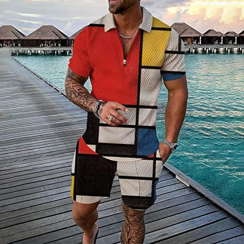 Muški ljetni tracksuits postavlja labav fit laver 2 komada polo odjeće za muškarce smiješne 3D tiskane kvartalne modne majice modne