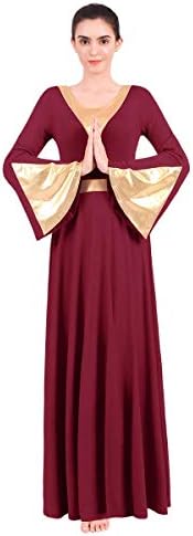 Ibakom žene hvale haljinu za obožavanje metalne zlatne liturgijske pune duljine ljuljajući labav fit dance odjeća tunika kostim