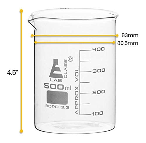 Čaša, 500 ml - nizak oblik s izljevom - bijela, 50 ml diplome - borosilikat 3.3 staklo - Eisco laboratorij