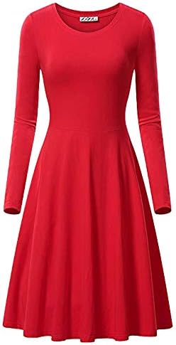 Andongnywell ženska čvrsta boja okrugli vrat dugi rukavi labava haljina nabora labavo ljuljajući ležerne midi haljine