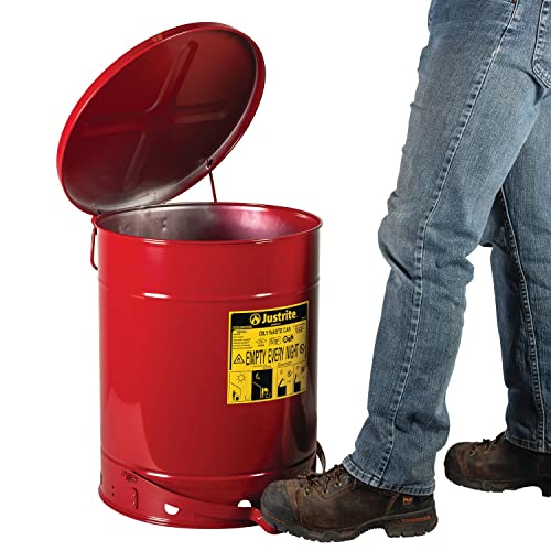 JUSTRITE 09510 pocinčani čelični masni otpad sigurnost može s ručnim poklopcem, kapacitetom od 14 galona, ​​crvenim