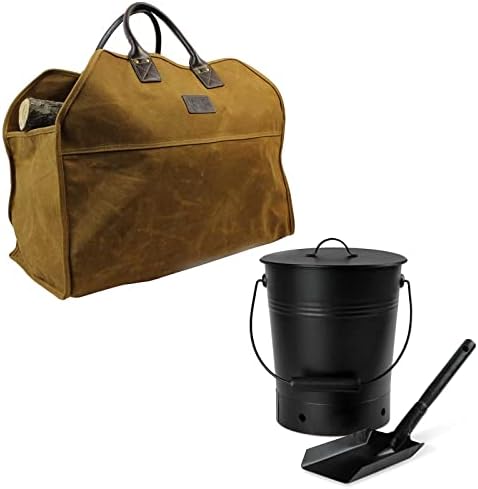 Bucket pepeo s poklopcem i drvenom ručkom, lopata za ugljen i teška torba za nošenje trupaca od voštanog platna