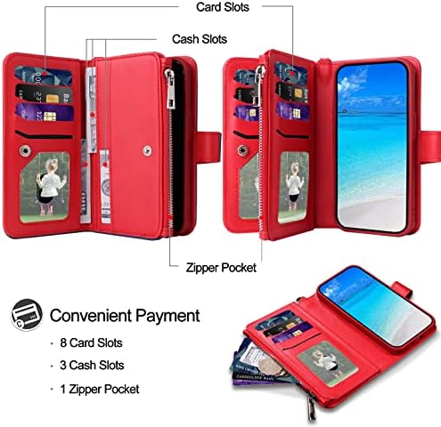 Torbica za telefon od 2 u 1, magnetska odvojiva torbica za novčanik, torbica za telefon od PU kože s držačem kartice za karticu, crvena